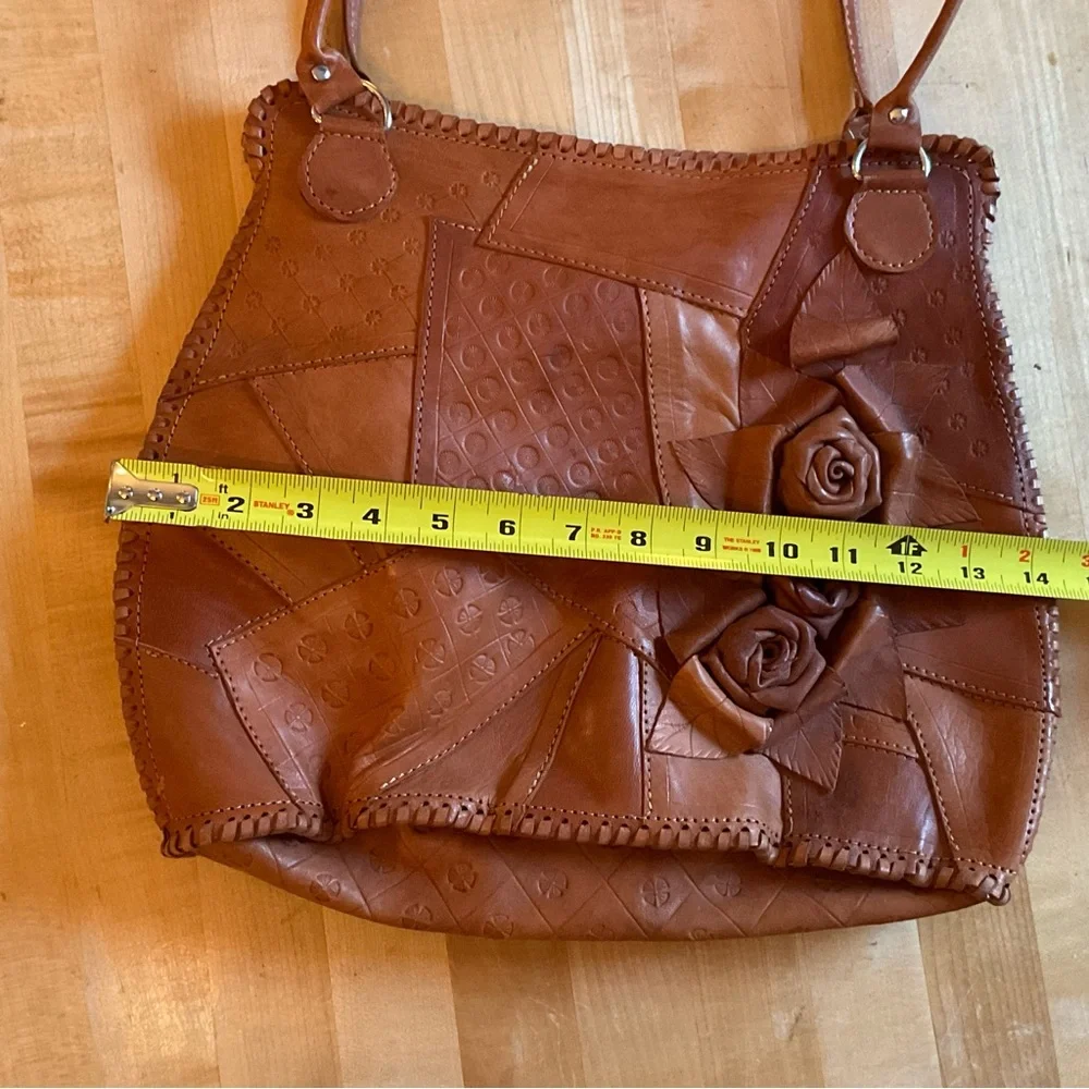 Handcrafted Patchwork Leather Tote Rose Appliqué Free People Anthro Festival - Picture 10 of 13